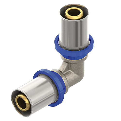 Afbeelding van een perskoppeling knie met afmetingen 16x16mm, ideaal voor sterke en betrouwbare hoekverbindingen in bouw- en industriële toepassingen.